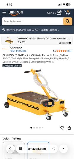 CAMMOO 20 Gal Electric Oil Drain Pan with Pump, Yellow 110V 200W High-Flow Pump,9.8 FT Hose,Folding Handle,2 Locking Swivel Casters & 2 Directional Wh