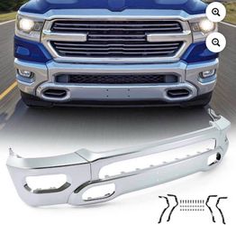 New in it's box Chrome Steel Front Bumper Cover Face Bar Fit 2019-2024 Ram 1500 Split Style