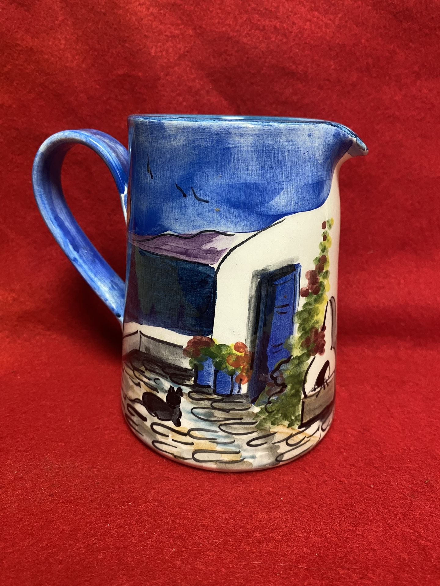 5.25 Inch Handmade Hand Painted Blue Ceramic Greek Pitcher Imported From Greece 