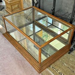 Antique Oak Country Store Count Top Showcase, Mirrored Back and Bottom
