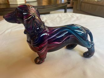 1 Vibrant Dachshund Resin Sculpture - Colorful, Reflective American-Style Home and Office Decor Statue for TV Stands, Wine Cabinet, Bedroom or Apartme
