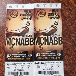 PACKERS At REDSKINS 10/10/2010 TICKET STUBS Donovan McNabb Front Of Ticket 