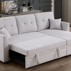 NEW Light Grey Fabric Sectional with Reversible STORAGE Chaise Left Right Pullout Sleeper Bed Sofabed Ashley Style Discount BIG Clearance SALE Black