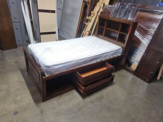 Twin Dark Wood Captain's Bed with Storage Drawers