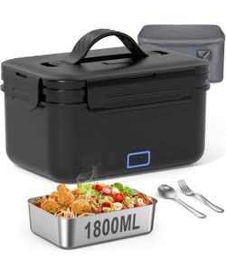 Cordless Electric Heated Lunch Box for Adults, 24000mAh, 1.8L, Double-layer Rechargeable Heated Lunch Box for Men, Self-Heating Food Warmer for Car/Tr