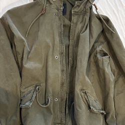 Vintage GAP Olive Green Military Style Men's Hooded Overcoat Size Large
