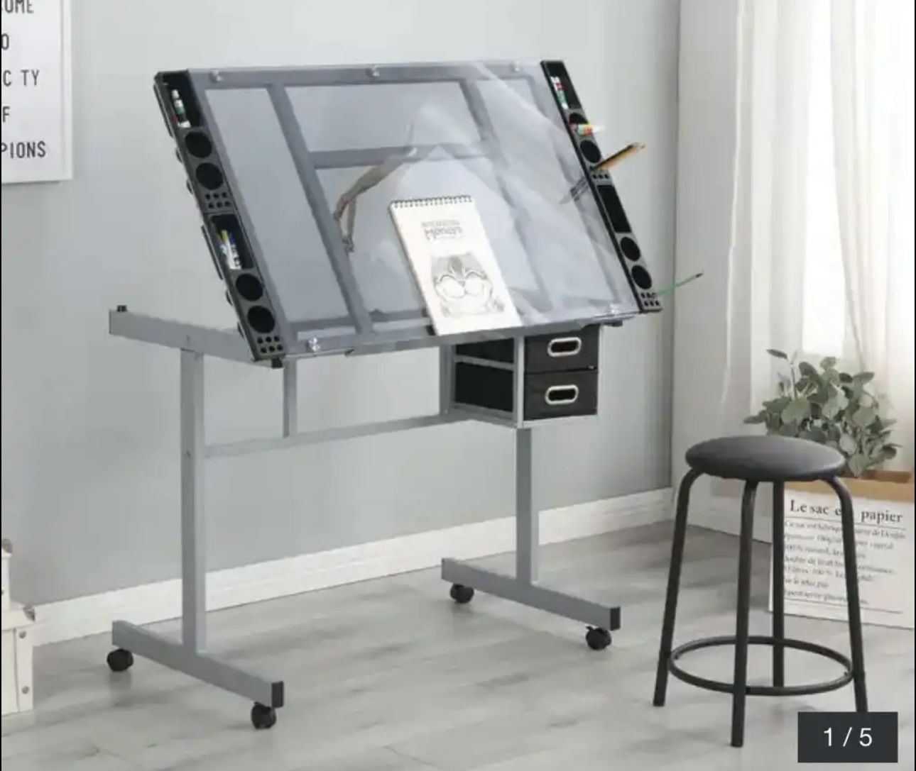 Adjustable Drafting Table with Stool