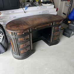 Beautiful Solid Wood Desk - Leather Top Built In
