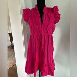 Caroline Constas ruffle sleeve tiered mini dress hot pink small
