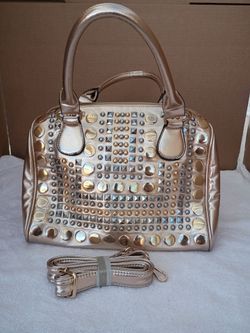Rose Gold Studded Handbag with Crossbody Strap