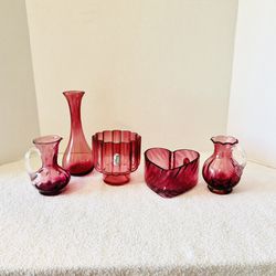 Pilgrim Cranberry Glass/VTG/Lot Of 5 Items/2 With Original Sticker