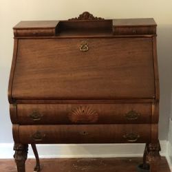  Antique English 19th Century Walnut Secretary Desk With Carved Legs 