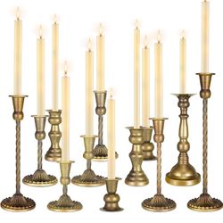 Suttmin 12 PC Brass Candle Stick Holders Vintage Style