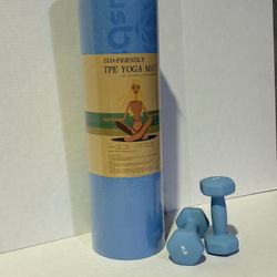 Yoga Mat And 4 Lb Hand Weights 