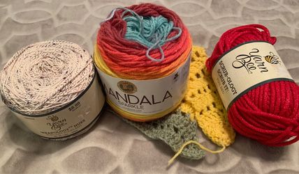 3 Piece Yarn Lot + Wip Mandala Wrapology Scrubology