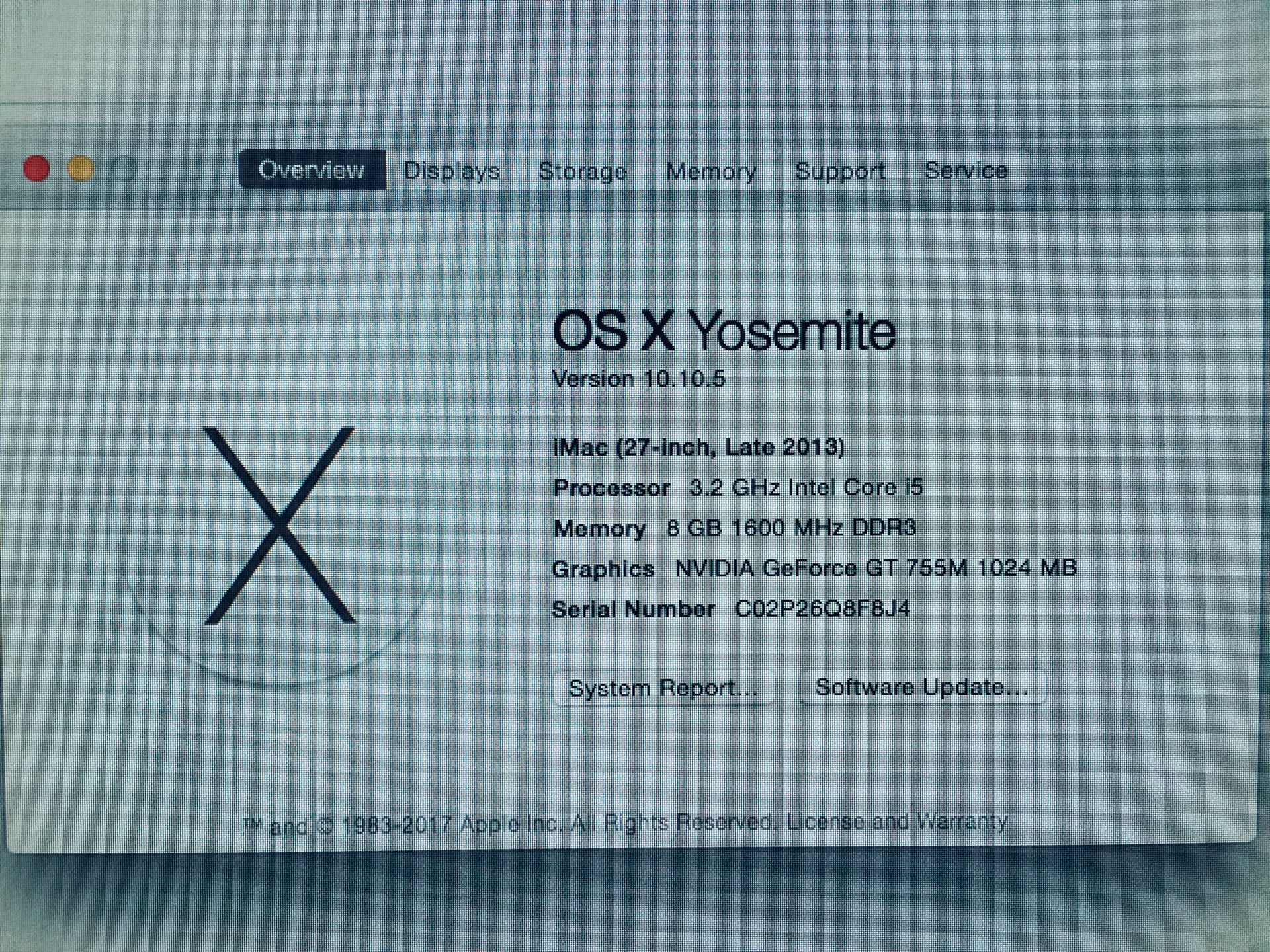 Optimal Condition! OS X Yosemite 27” iMac , GHz Intel Core i5, 8 GB,  INVIDIA GeForce,