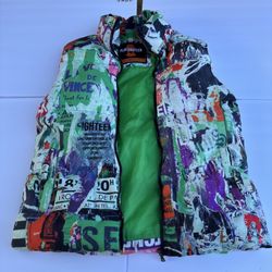 SugarHill Puffer Jacket with a colorful graffiti print.