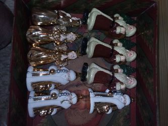 Christmas Ornament Set Angel and Santa Figurines
