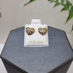 Diamond Cut 14k Gold Pair Of Heart Earrings 