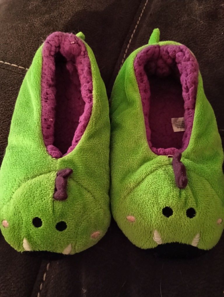 Kids Green Dinosaur Slippers.