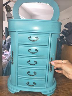 NWT Teal 🩵 💙 Blue Jewelry Desk Chest w/Broken  Left Side Glass/Broken Right Handle (Appears Replaceable/Fixable)