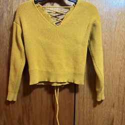 Zaful Mustard Yellow Lace Up Long Sleeve Top