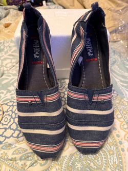 Denim Striped Pointed-Toe Flats