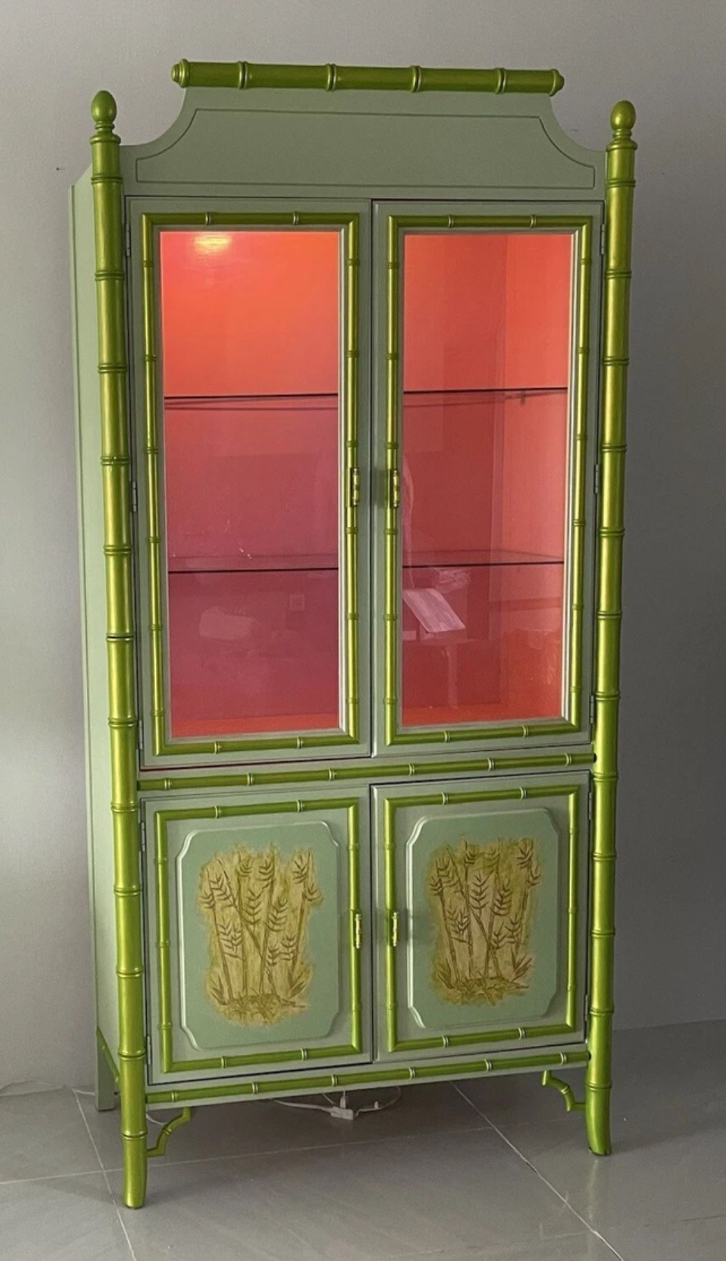 1960s HENRY LINK BALI BAMBOO CABINET 79”x38”x17”