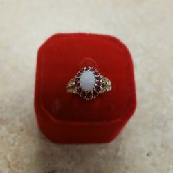 10k Yellow Gold Opal And Ruby Ring