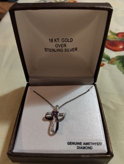 Silver Chain With Amethyst Cross Pendant