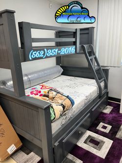 Twin full grey bunk bed with mattresses colchones nuevos new