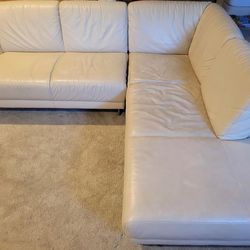 Cream Leather Hamra Sectional  Sofa with Right Facing Chaise