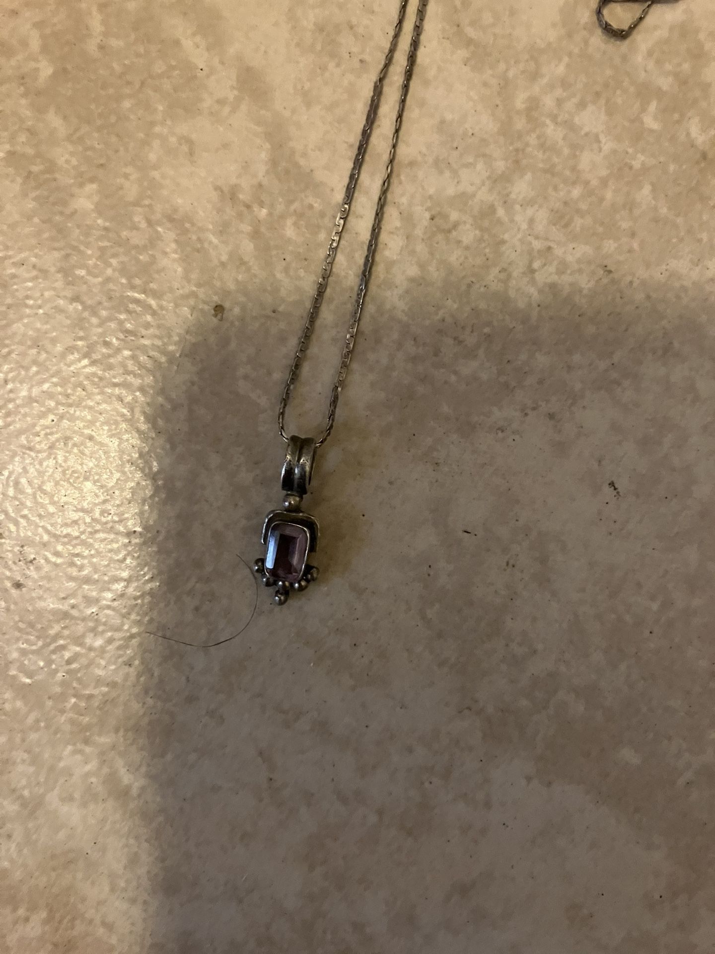 18” sterling silver amethyst pendant vintage.