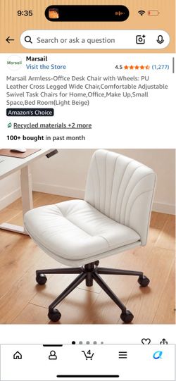 White/Cream/Beige Armless Leather Office Chair | Cross Leg Chair