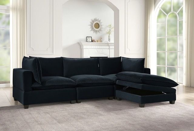 Cloud2 Black Velvet Sectional 🤓✅😎🥰🚛