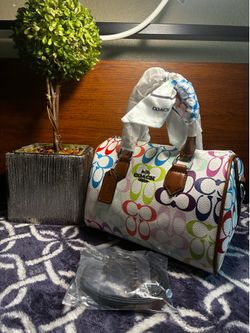 Coach Rowan Satchel In Rainbow Signature Canvas - Brand New with Strap & Scarf