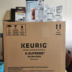 NEW IN BOX Keurig K-Supreme Silver Sage Single-Serve K-Cup Pod Coffee Maker with Extras (SE San Diego)
