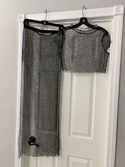 Black Sheer Rhinestone Two-Piece Skirt Set