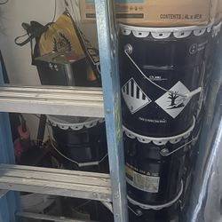 5 buckets of epoxy with their activator.