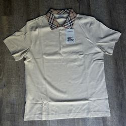 Burberry Check Collar Cotton Polo Shirt Nutmeg