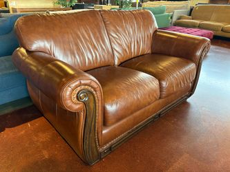 ROBINSON AND ROBINSON Cognac Top Grain Leather Loveseat