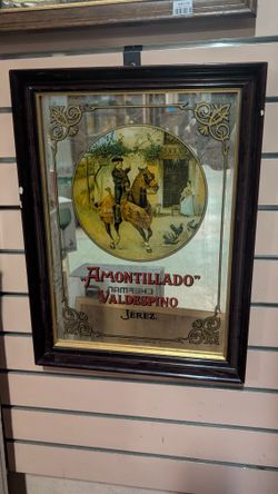 Vintage Amontillado Valdespino Jerez Framed Mirror Advertising Sign Bar Decor