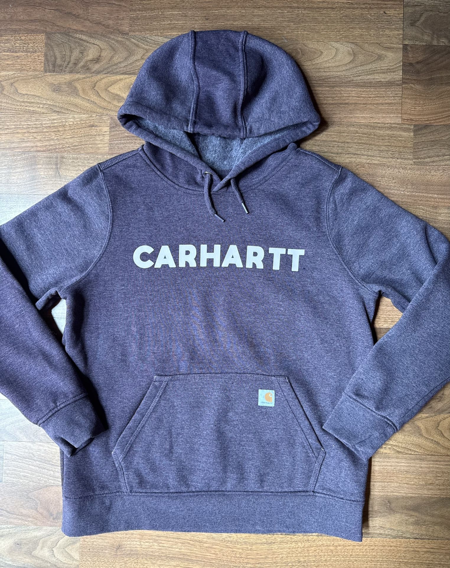 Carhartt Womens Relaxed Fit Midweight Logo Graphic Sweatshirt Hoodie Purple LRG 10-12 EUC