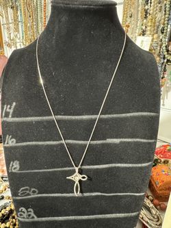 925 Sterling Silver Floating White Topaz Diamond Cross Pendant Necklace 18”