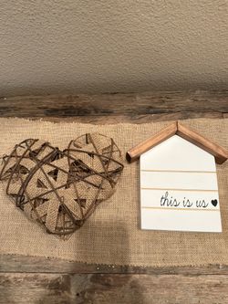 Rustic Farmhouse Decor Set – Heart & “This Is Us” Sign