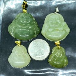Burmese icy Type A Jadeite Jade Pendant Lucky Happy Buddha 4pcs.