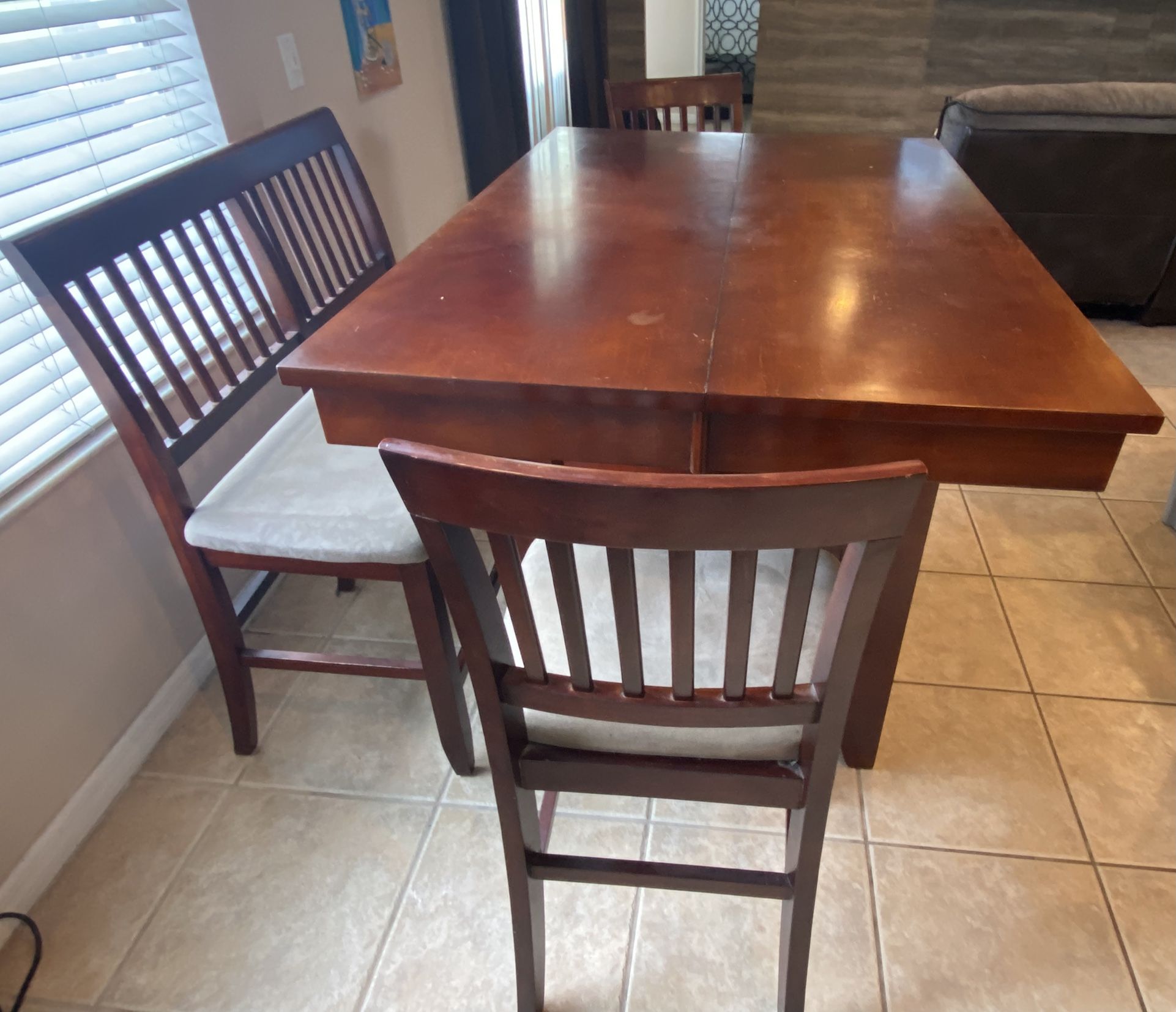Kitchen Table With 2 Chairs and Bench With Underneath Storage Cabinet