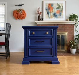 Custom Refinished Deep Navy Blue 3-Drawer Nightstand / End Table / Dresser