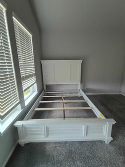 White Wood Bed Frame with Headboard and Footboard