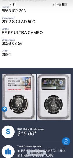 2002 S Kennedy Half Dollar NGC PF 67 Ultra Cameo